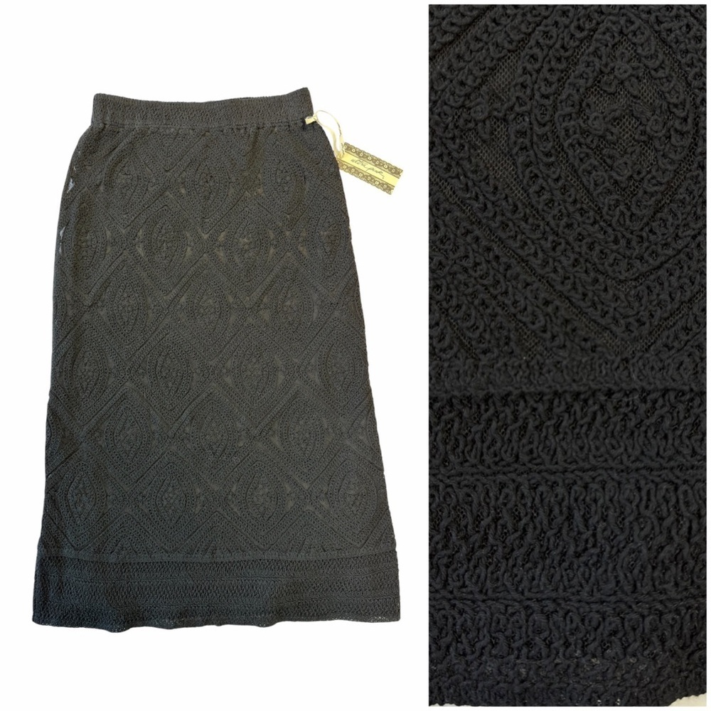 ✅ NWT Ultra Pink Black Crochet Midi Pencil Skirt size S